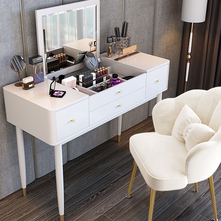 Glam Bedroom Makeup Vanity Desk Mirror White Vanity Dressing Table with Drawer