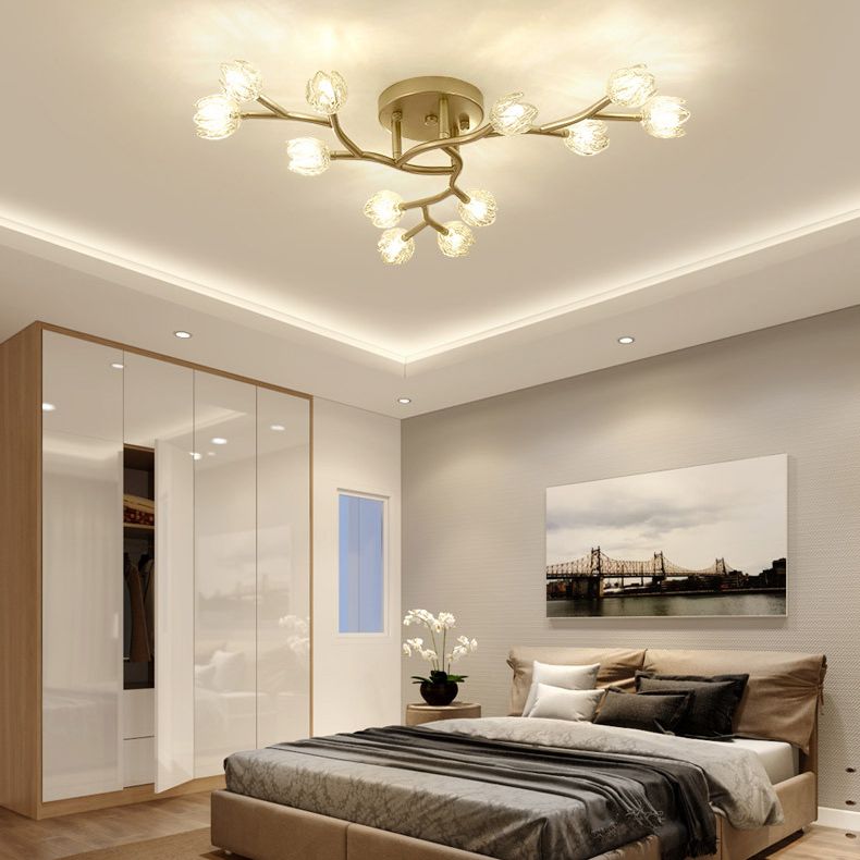 Flower Semi Flush Mount Light Fixture Modern Clear Glass Ceiling Light Fixtures for Living Room