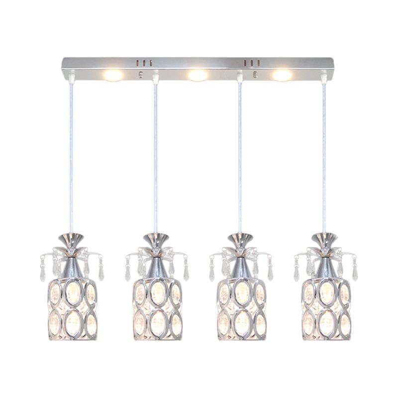 Finition argentée Cylindric Cluster Light Pendant Modernisme 4 Bulbes Laut de suspension de blocs de cristal