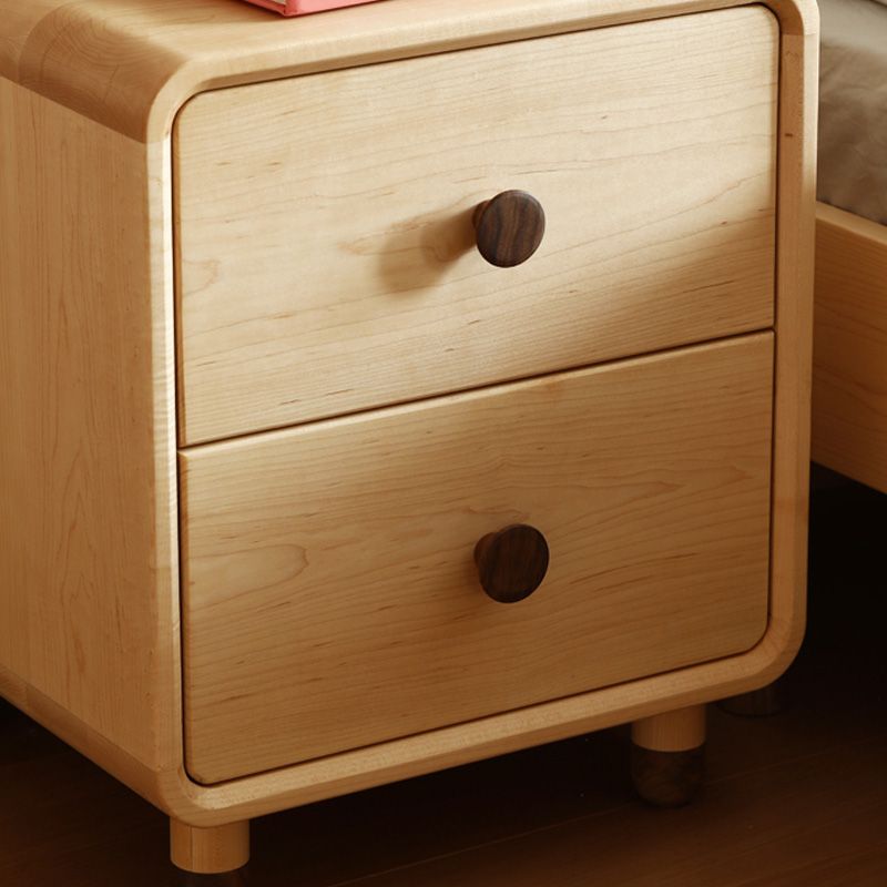 Solid Wood Kids Bedside Table Modern Minimalist End Table for Nursery with Drawers