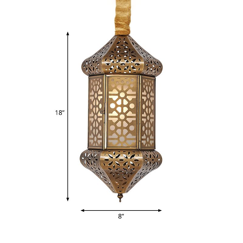 Art Deco Hexagonal Pendant Light Metal 1 Head Suspended Lighting Fixture in Brass