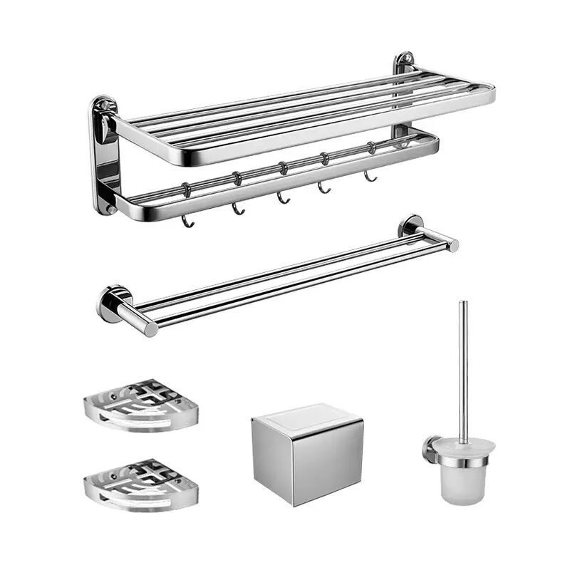 Modern Bath Hardware Set Paper Holder Bath Shelf Silver Bathroom Accessory Kit