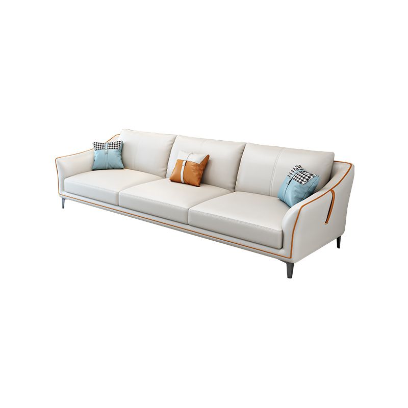 Transitional Modern Sofa with Bolster Pillows 35.43"High Tuxedo Arm Sofa, Ivory