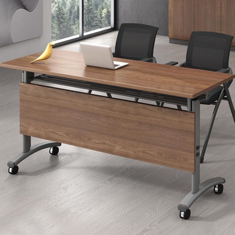 Modern Wooden Office Desk with Caster Wheels Rectangular Writing Desk for Home