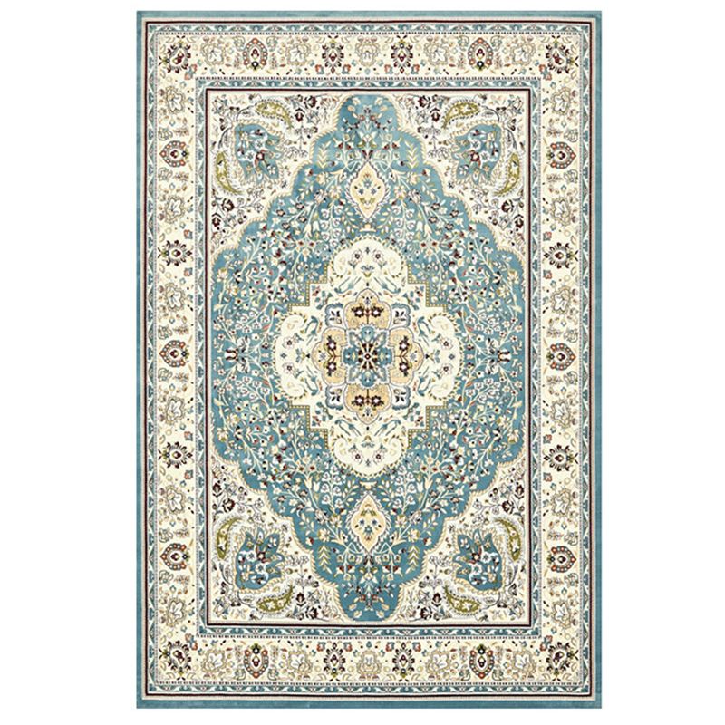 Whitewashed Floral Printed Rectangle Rug Shabby Chic Polyester Carpet Easy Care Washable Carpet for Home Decoration