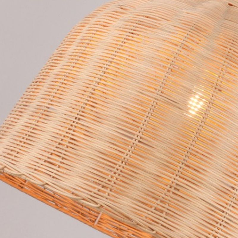 1-Light Hanging Light Fixture Asian Style Pendant Lamp with Rattan Shade for Living Room