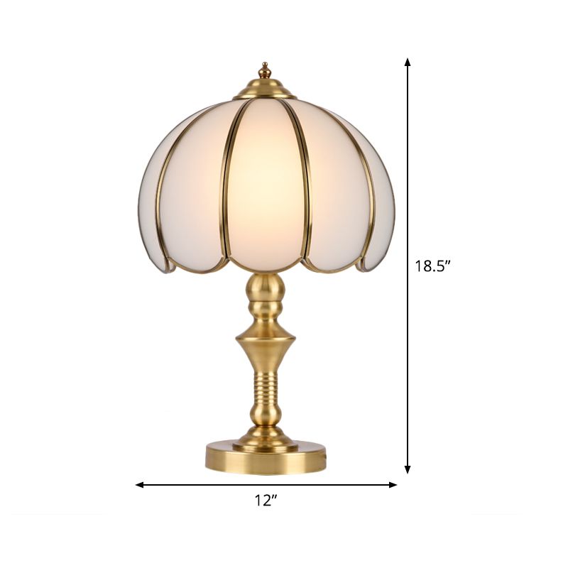 Colonial Gold Table Lamp Scalloped/Flared 1 Light Colonialism Night Lighting with Metal Base for Bedroom