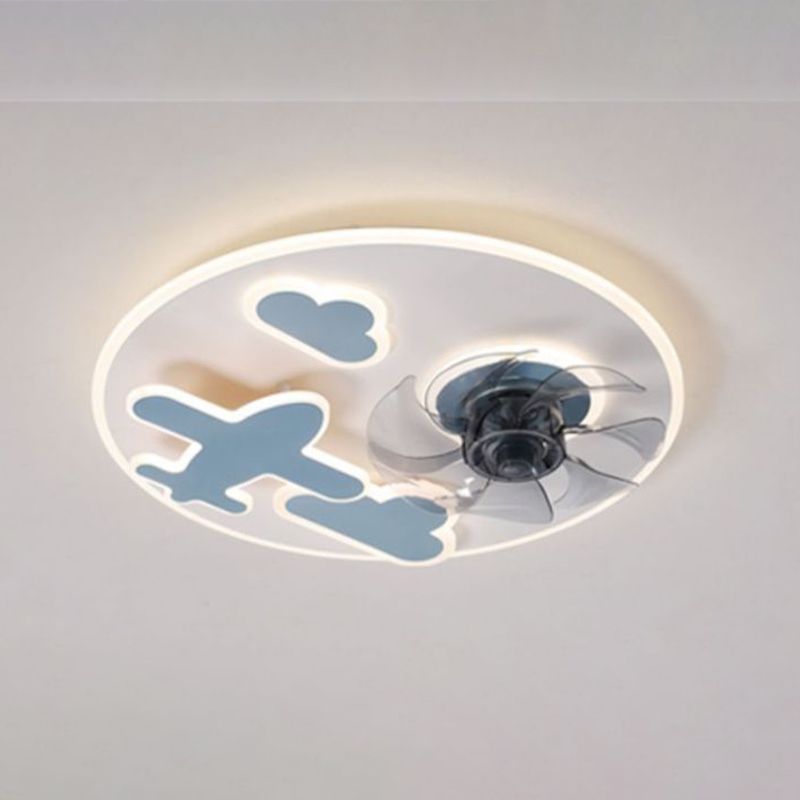 Metal Ceiling Fan Lamp Kids Style LED Ceiling Mounted Light for Bedroom