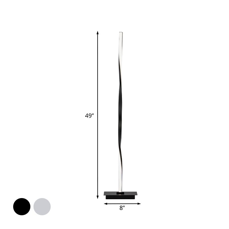 Metallic Spiral Line Floor Reading Lamp Minimalist Black/Silver LED Stand Up Lighting in Warm/White/Natural Light