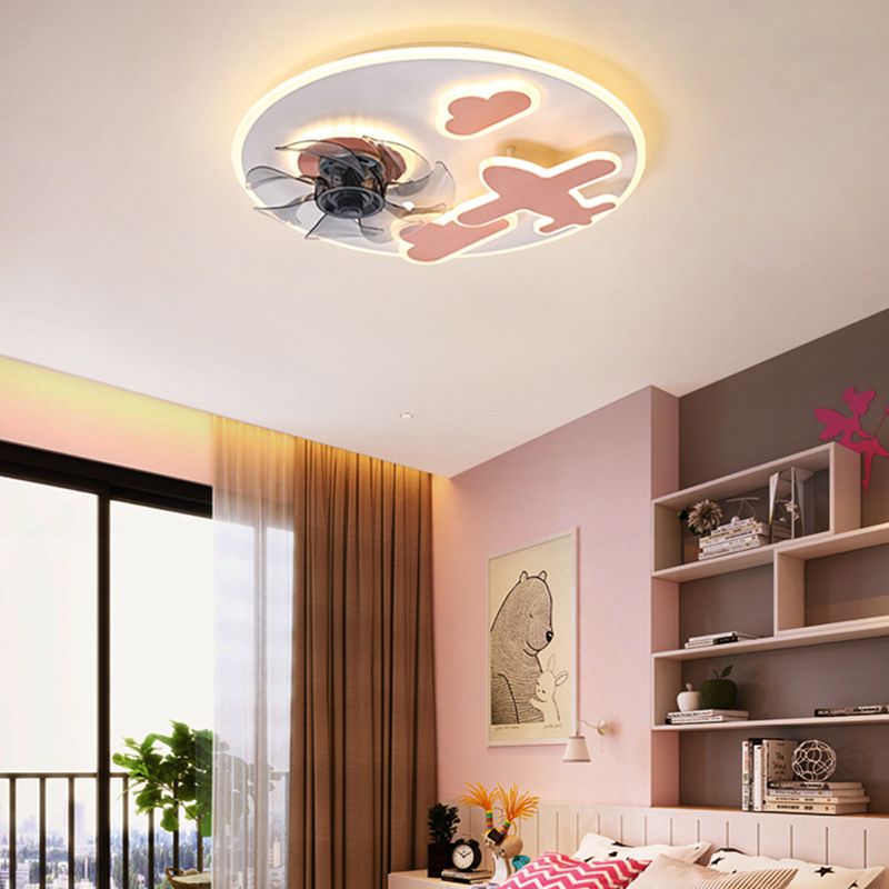 Metal Ceiling Fan Lamp Kids Style LED Ceiling Mounted Light for Bedroom