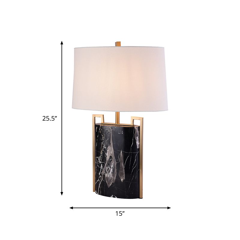 15"/18" W Minimalist 1-Light Night Lamp Black and White Tapered Table Light with Fabric Shade and Marble Base