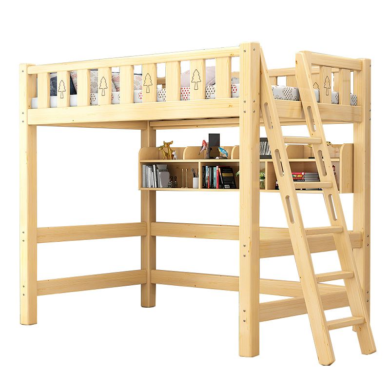 Gender Neutral Solid Wood Loft Bed Scandinavian Kids Bed with Mattress