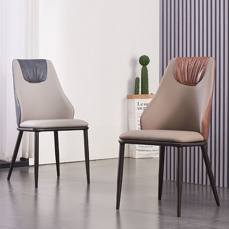 Modern Metal Wingback Side Chair Leather Dining Chairs with Black Legs