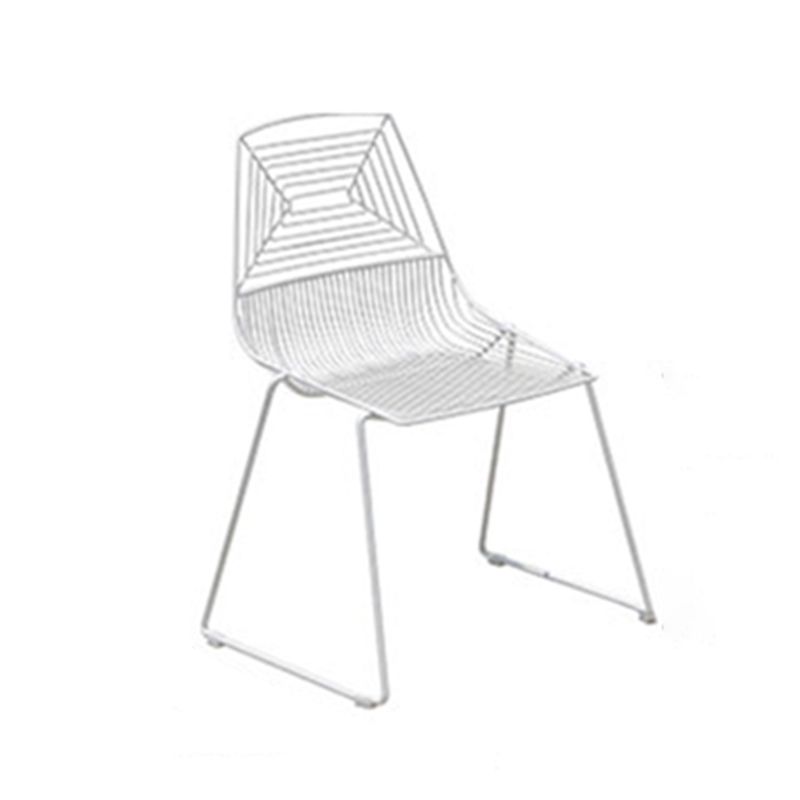 Modern Armless Stacking Side Chair White Iron Dining Side Chair