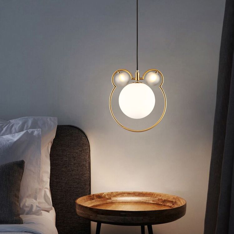 Glass Spherical Suspension Lamp Nordic 3-Light Brass Hanging Pendant for Dining Room