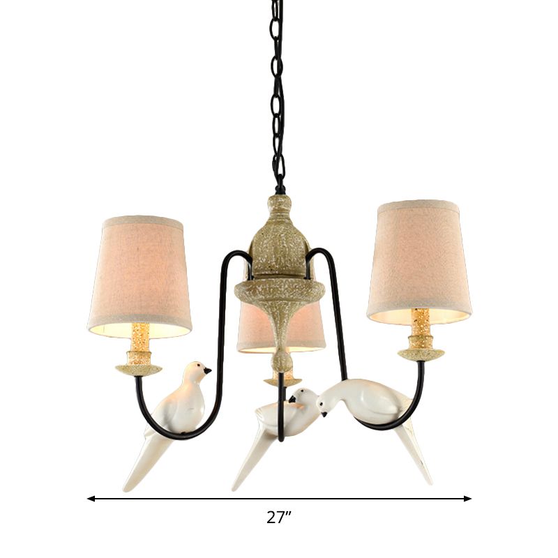 Barrel Pendant Chandelier Light Nordic Fabric 3/6 Heads Light Tan Hanging Ceiling Light