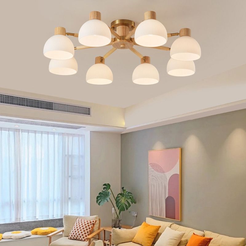 Glass Bowl Shape Flush Ceiling Light Modern Multi Lights Flush Light Fixtures in Brown