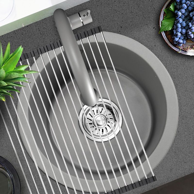 Single Bowl Kitchen Sink Granite Round Sink with Basket Strainer