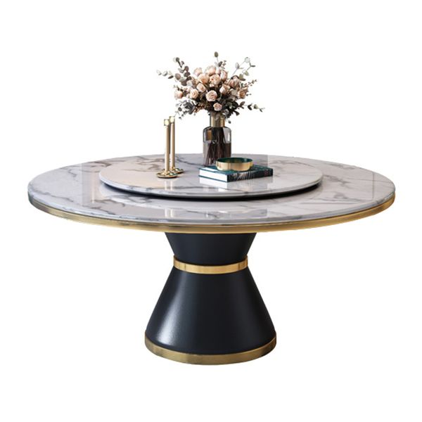 Glam Marble Round Shape Table Kitchen Dining Table with Pedestal Base