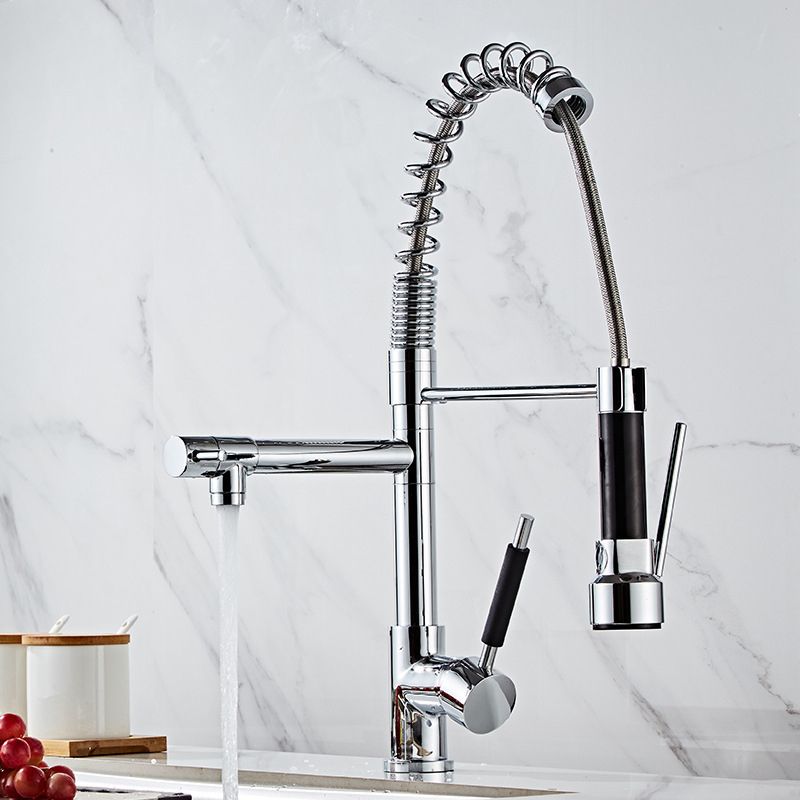 Contemporary Spring Spout Kitchen Sink Faucet Swivel Spout with Pull down Sprayer