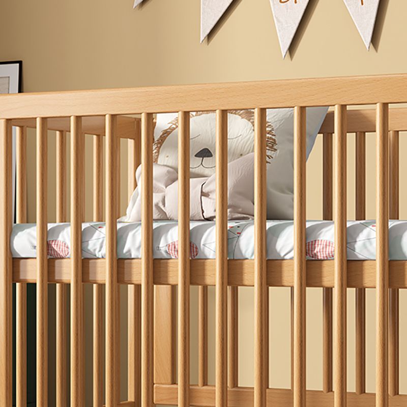 Light Wood Baby Crib 2-in-1 Convertible Crib Nursery Bed with Guardrail