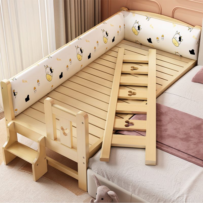 Natural Wood Slat Kids Bed Upholstered Mattress Included Bed with Detachable Guardrails