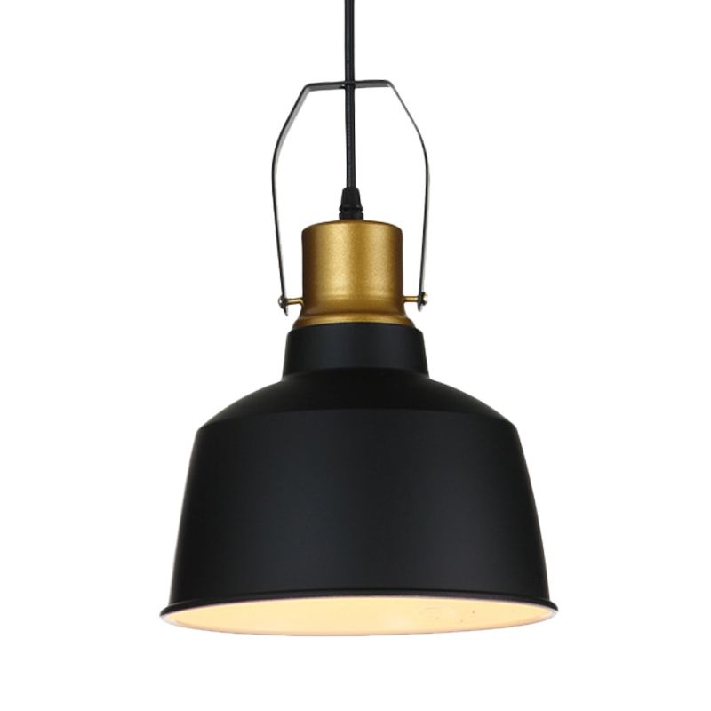 1 Head Ceiling Pendant Light Vintage Bell Aluminum Hanging Lamp in Black with Handle