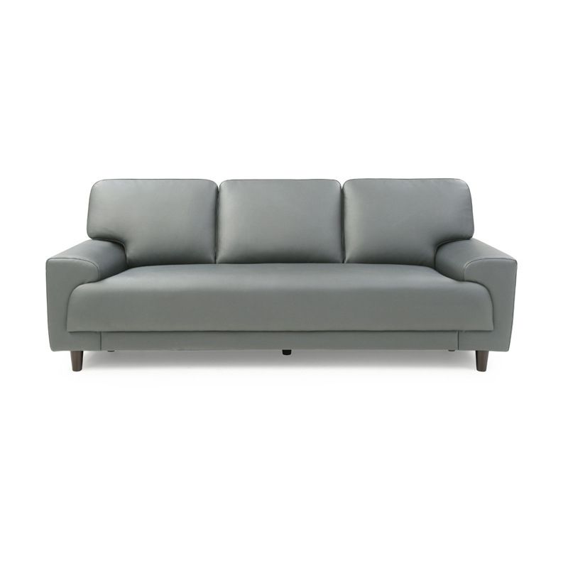 Contemporary Pillow Back Couch Leather Sofa with Solid Wood Legs