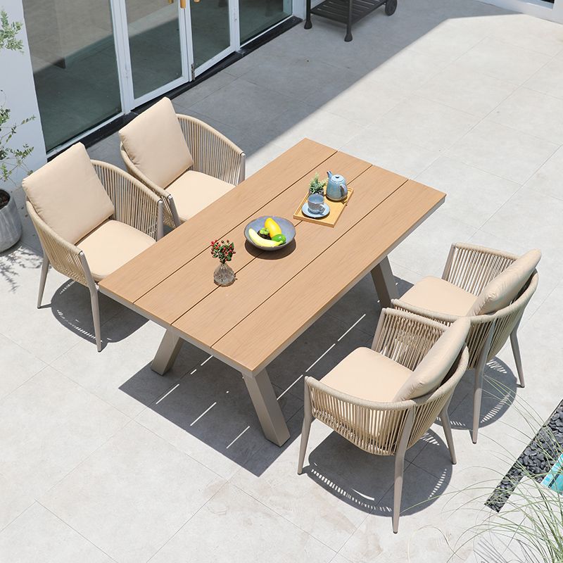 Modern Artificial Wood Dining Table Rectangle Shape Courtyard Table