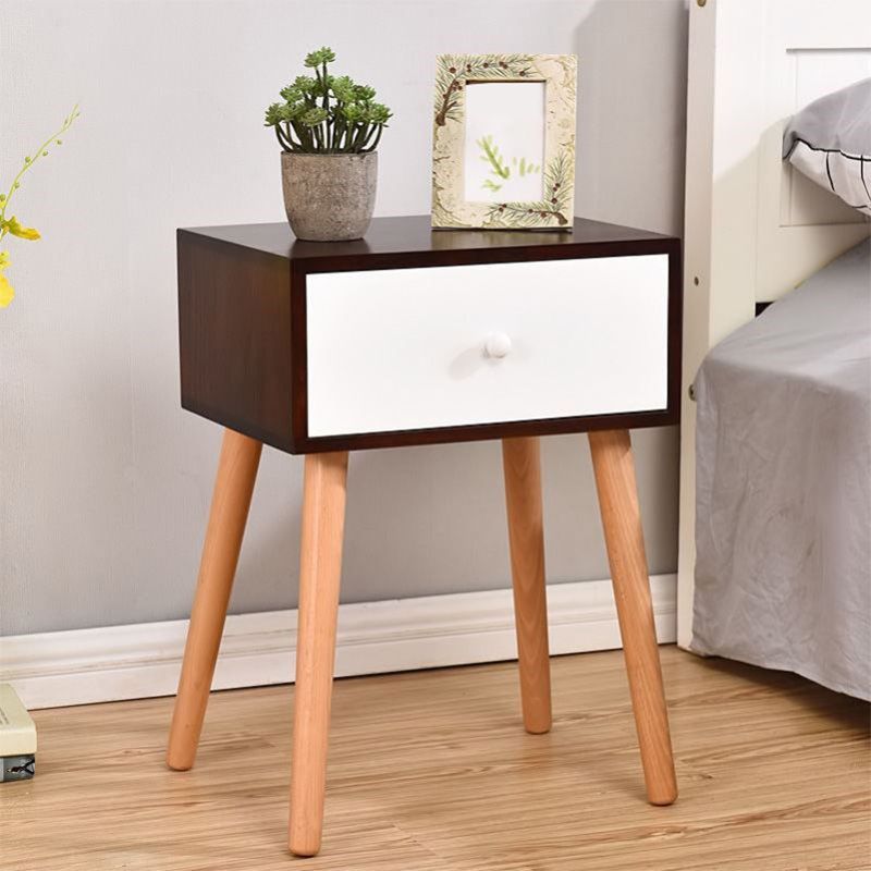 Modern 18 Inch H Nightstand Solid Wood 1-Drawer Night Table with Legs