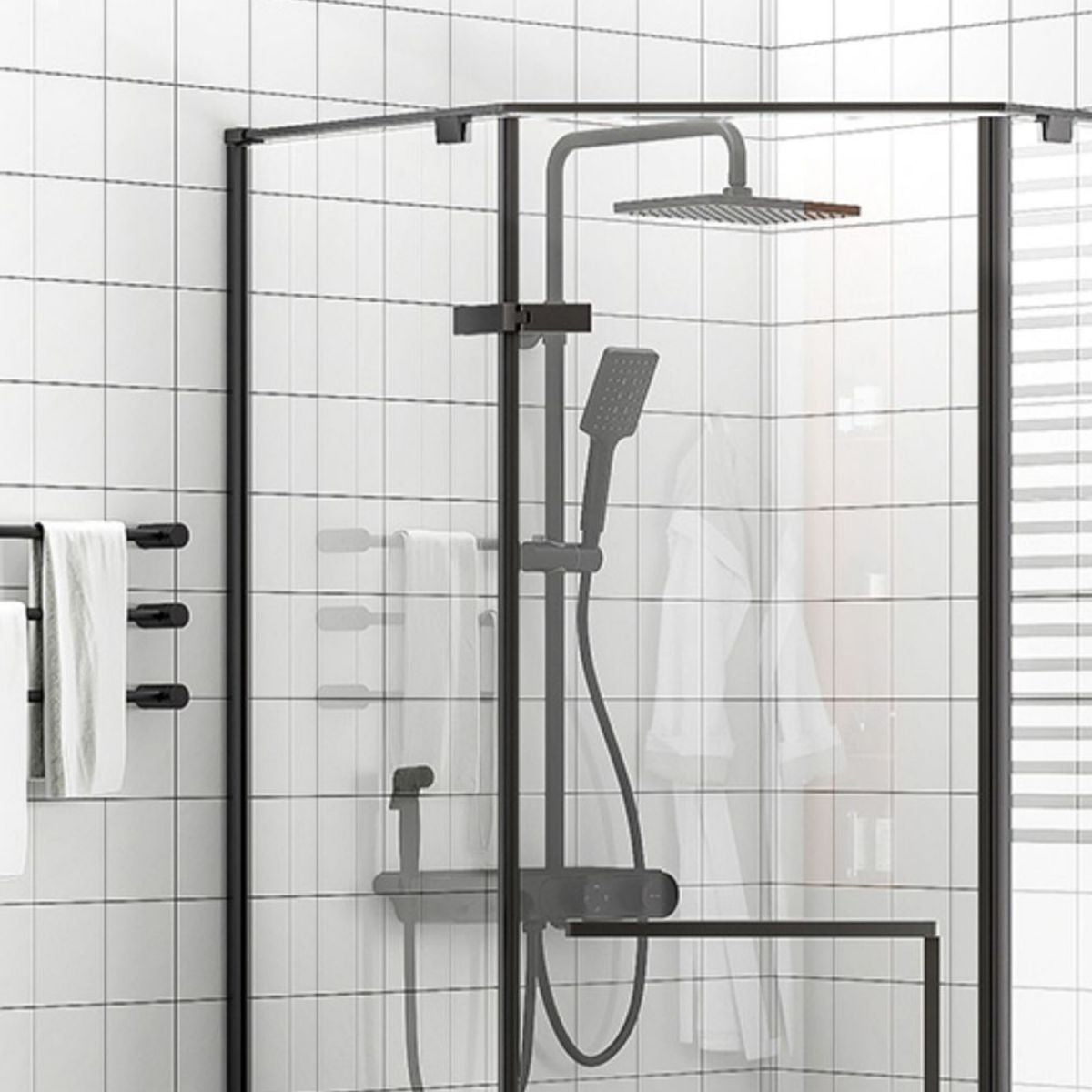 Neo-Angle Tempered Glass Shower Enclosure Black Framed Shower Enclosure