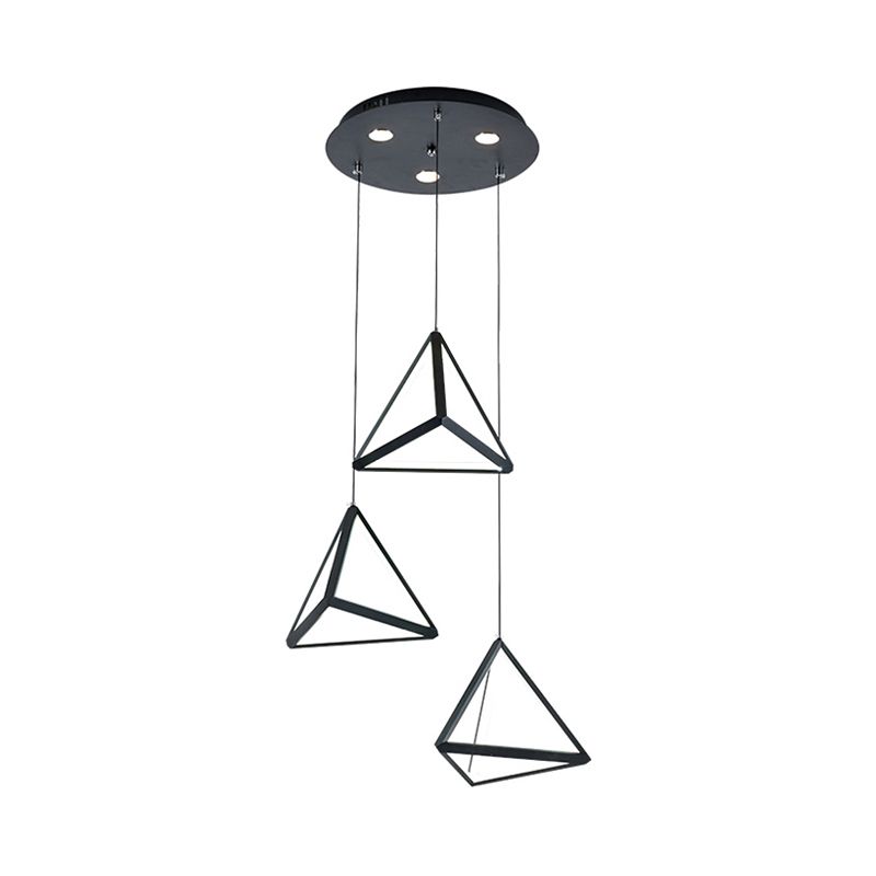 3 Lights Dining Room Cluster Pendant with Pyramid Acrylic Shade Black Hanging Ceiling Light in Warm/White Light