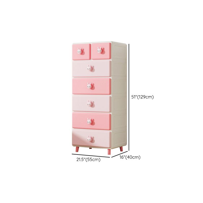 Northern European Vertical Kids Nightstand Pink/Brown Plastic Nursery Dresser for Room