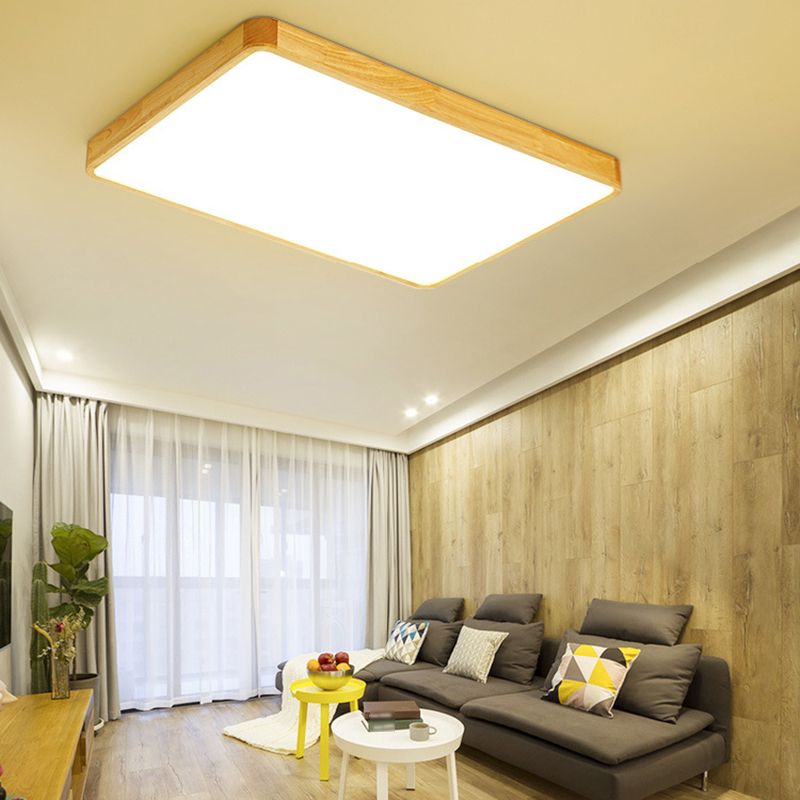 Modern Wood LED Flush Mount Geometric Shape Ceiling Light with Acrylic Shade for Study