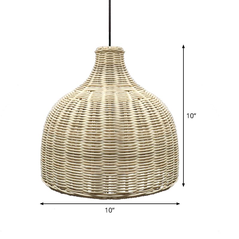 10 "/ 14" de large Asie Single Pendant Light Beige Cloche Plafond Lampe à suspension avec lampe à bambou