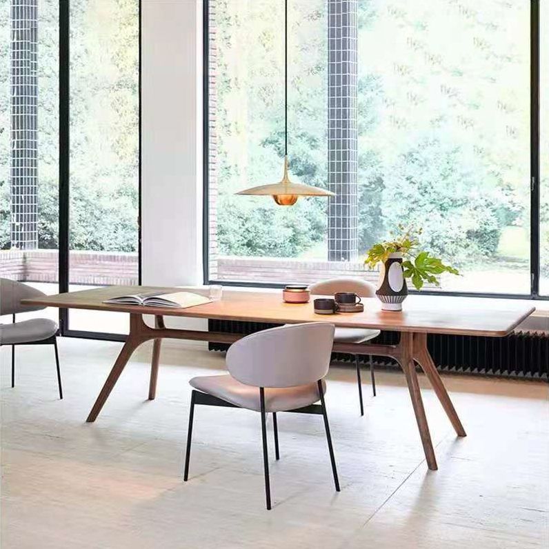 Rectangle Wood Color Dining Table Solid Wood Table Modern with Trestle Base