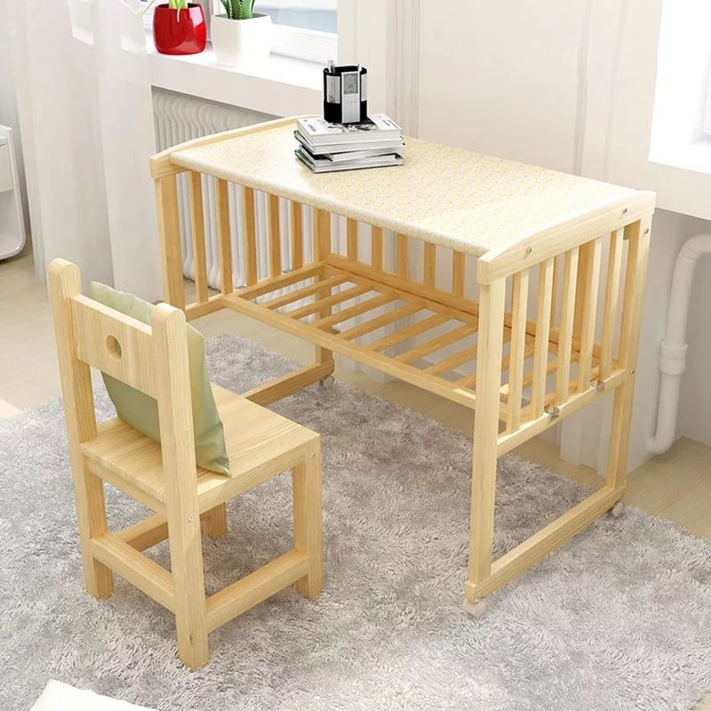 Scandinavian Convertible Crib Baby Crib Natural Wood Crib with Casters