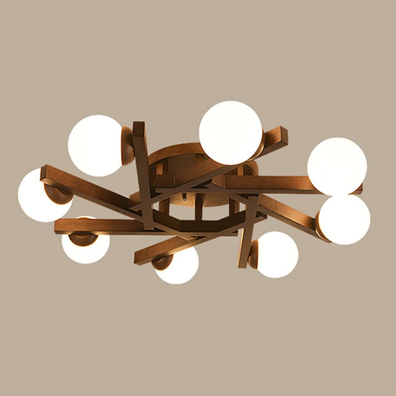 New Chinese Style Wooden Ceiling Light Ball Shape Shade Ceiling Lamp for Living Room