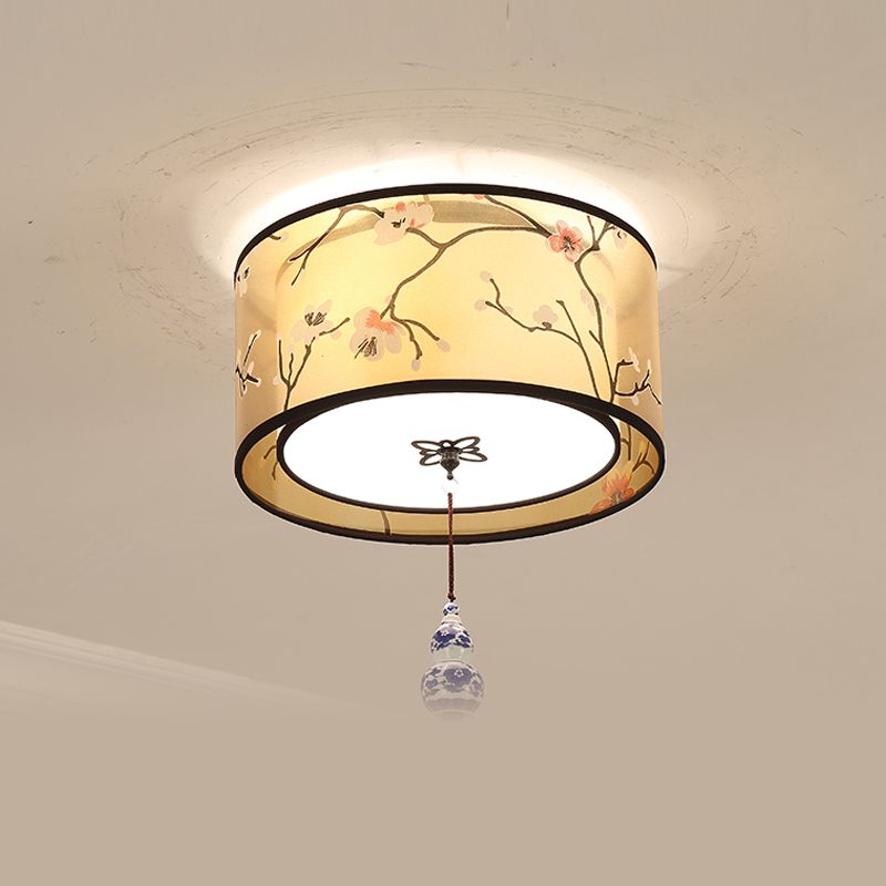 Traditional Style Geometric Ceiling Light Fixture Fabric Ceiling Mounted Light