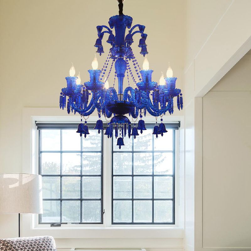 Blue Candelabra Chandelier Light Modernism 8 Heads Crystal Pendant Lighting for Living Room