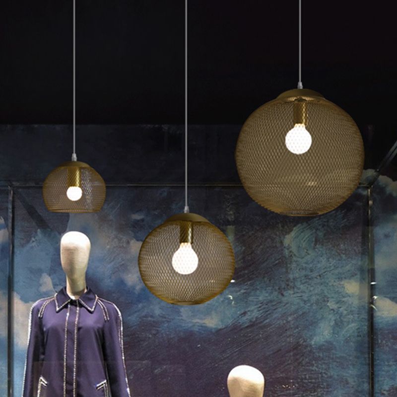 Iron Wire Spherical Pendant Light Loft Style 1 Bulb Clothing Store Ceiling Suspension Lamp in Gold