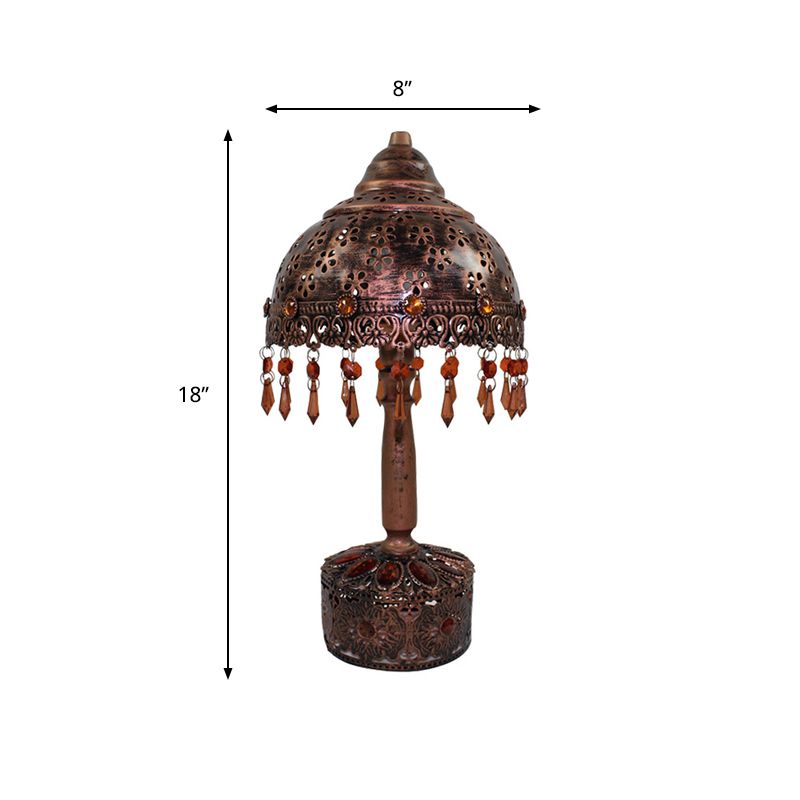 Dome Bedroom Night Table Light Bohemian Metal 1 Light Rust Nightstand Lighting with Crystal Accent