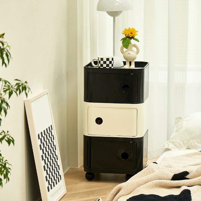 Scandinavian Plastic Night Table 15" Wide Square Nightstand with Drawers