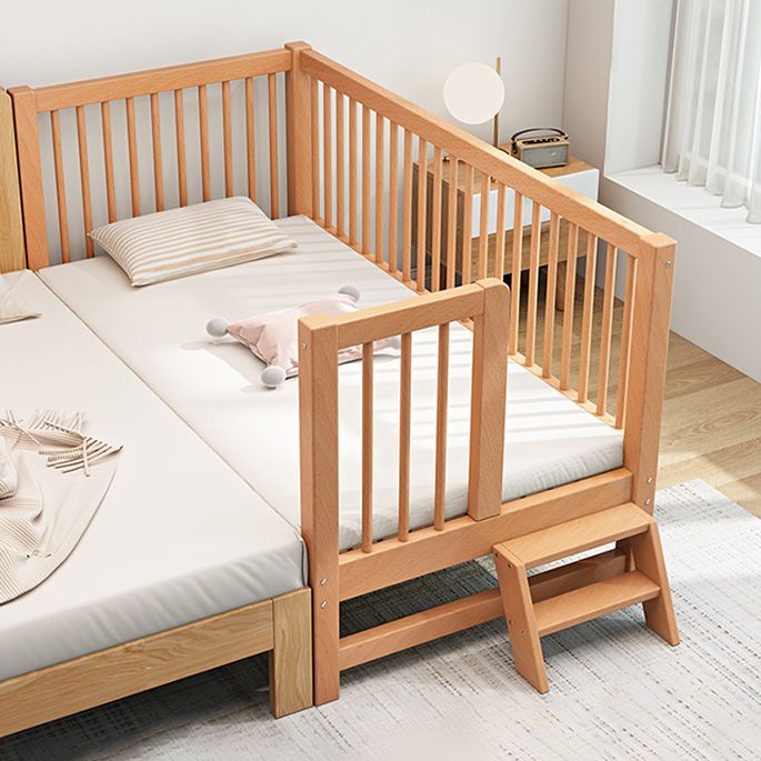 Traditional Nursery Bed Beech Washed Natural with Guardrail Wood Baby Crib