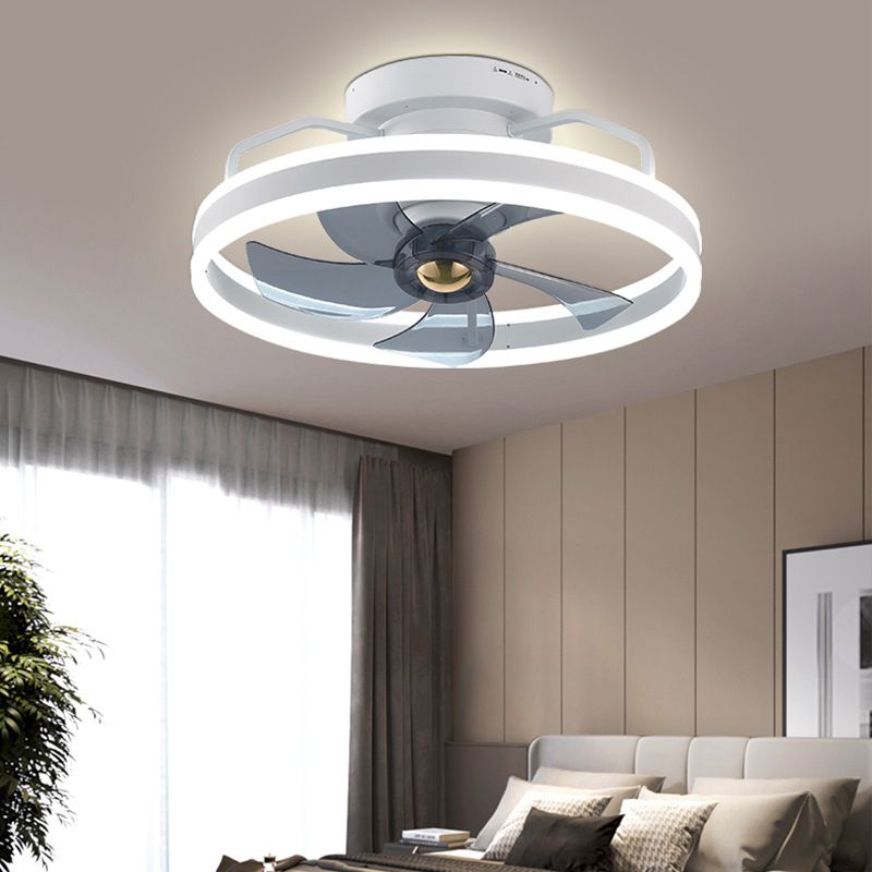 Metal Round Shape Ceiling Fans Light Modern 1-Light Flush Mount Ceiling Fan Light