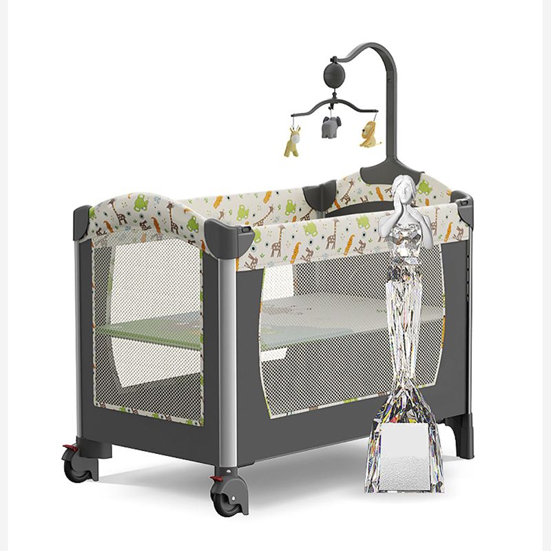 Modern Rectangle Crib Cradle Dark Gray Crib Cradle with 2 Wheels