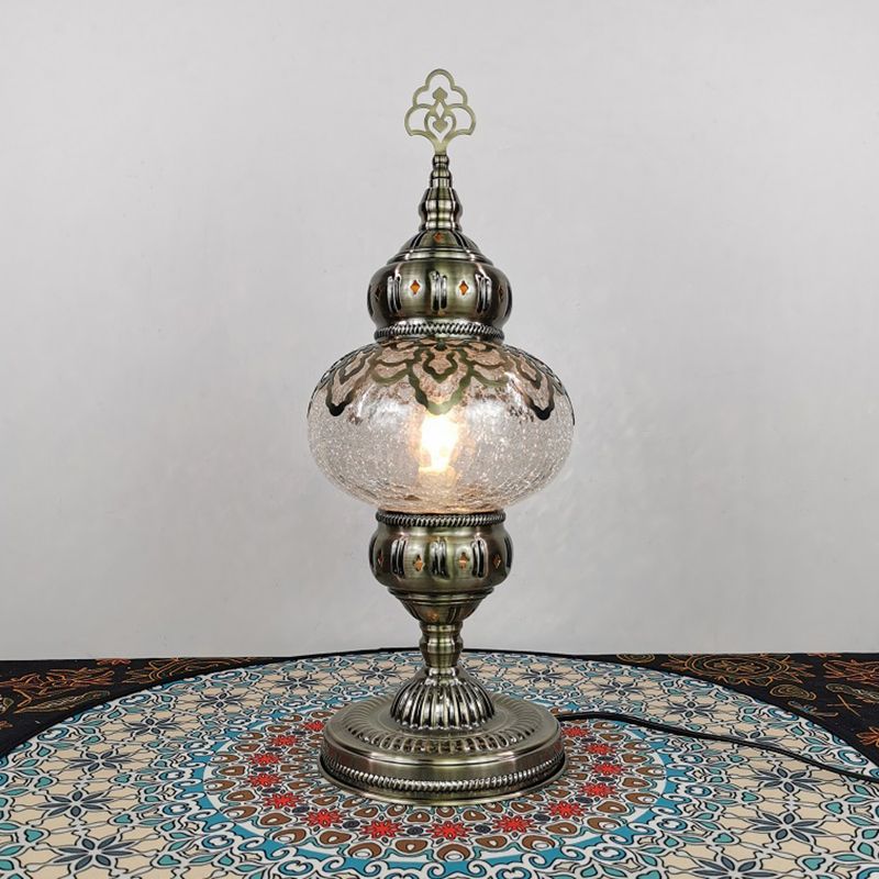 Bronze 1 Light Desk Lamp Bohemian Crackle Glass Oval/Globe Night Table Light for Living Room