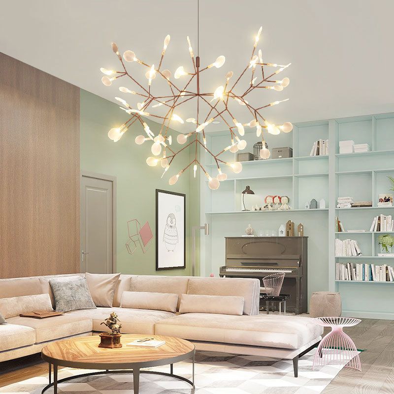 Metal Branch Pendant Lighting Modern Style Multi Lights Hanging Lamp in White