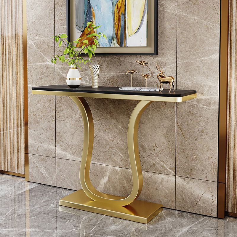 Contemporary Slate Rectangle Console Table Gold Frame Accent Table