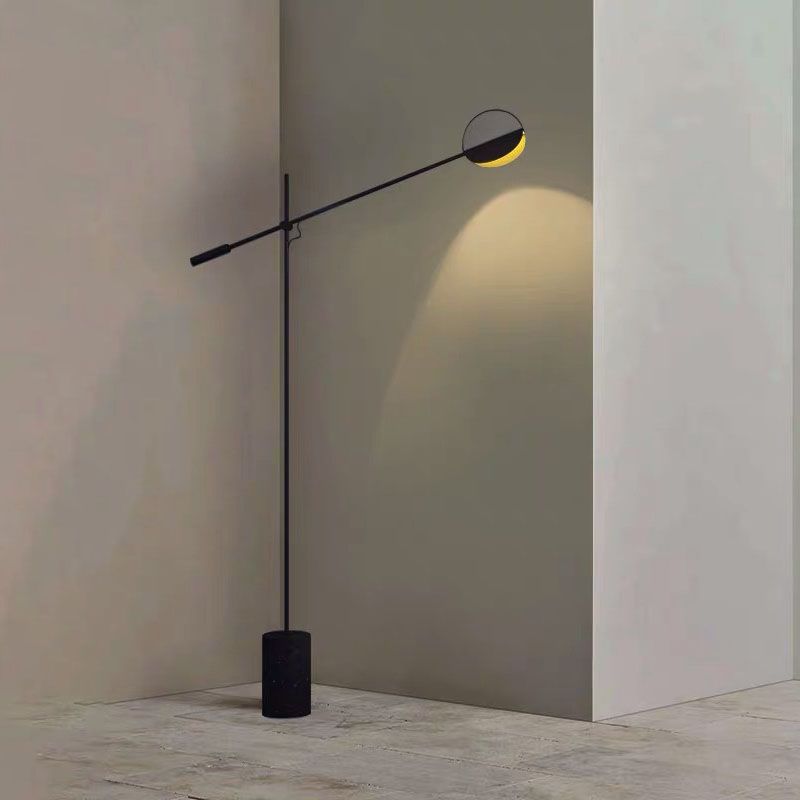 Metallic Hoop Stand Up Lamp Modernist Single Black/Gold Finish Floor Standing Light with Balance Arm